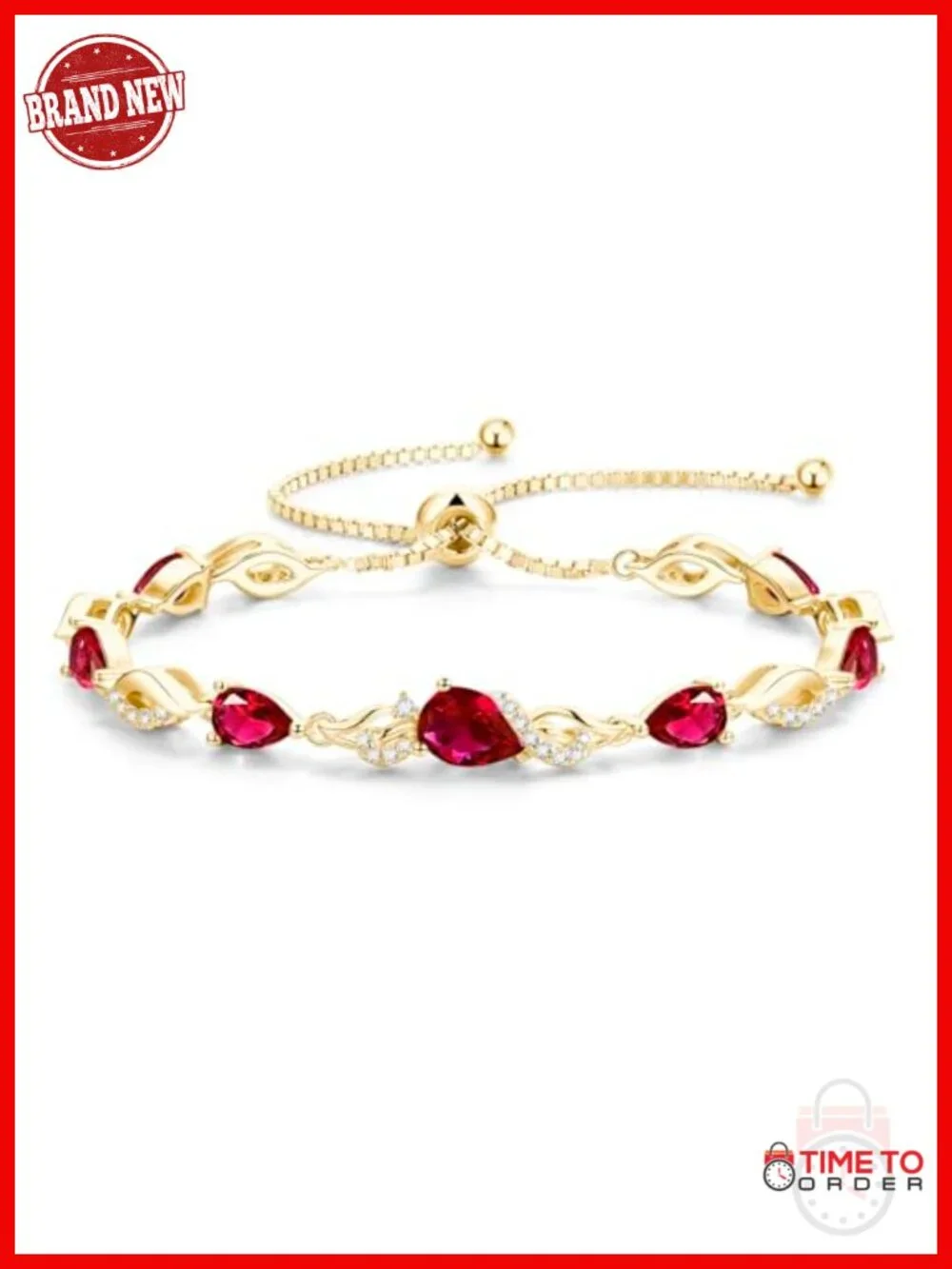 14K Gold Plated Sterling Silver Adjustable Slider Tennis Bracelet Ruby Gemstone